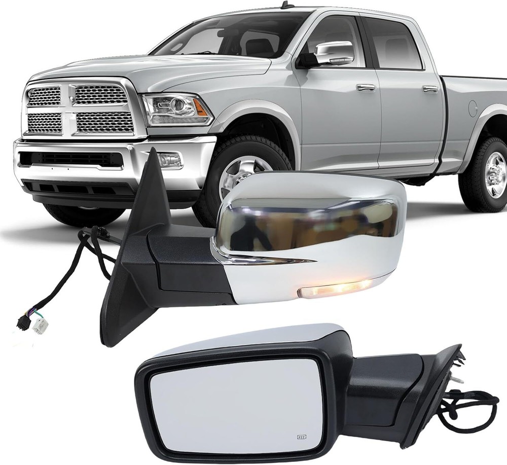 Left Side Mirror For 2013-2019 Ram 1500 Chrome Power Fold +Heated +Temper Sensor