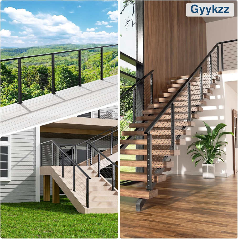 10FT Black Stainless Steel Handrail - 4 Pack for Cable Railing System