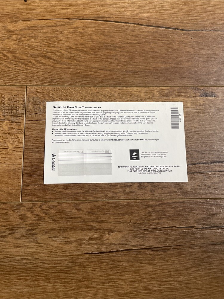 Nintendo Gamecube Console System Memory Card 59 Sticker Label Insert ONLY