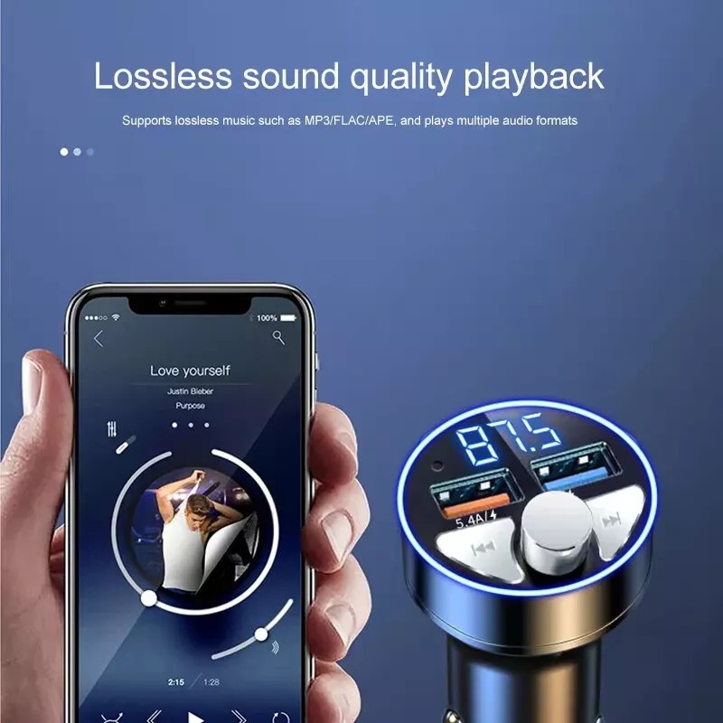 FM Transmitter Bluetooth 5.0 MP3 USB MP3 Car Charger Cigarette Lighter