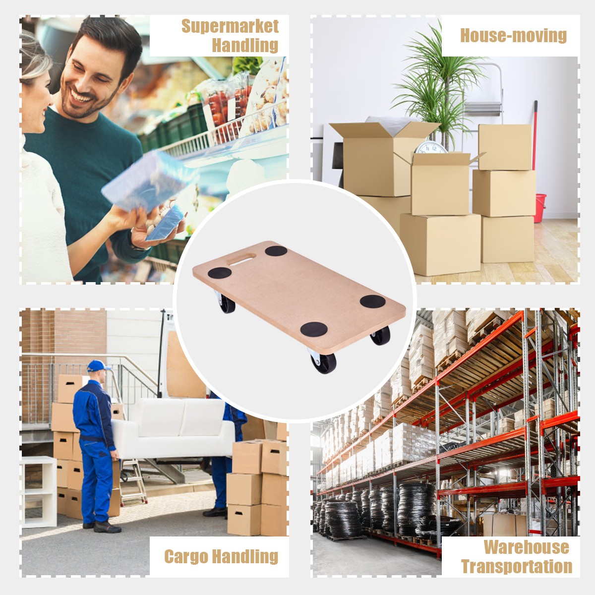 IRONMAX 440lbs Platform Dolly Rectangle Wood Utility Cart Wheeled Transporter