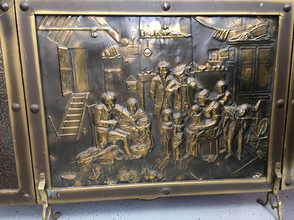 Three Panel Fire Screen Guard, Vintage Decor Fireplace Screen