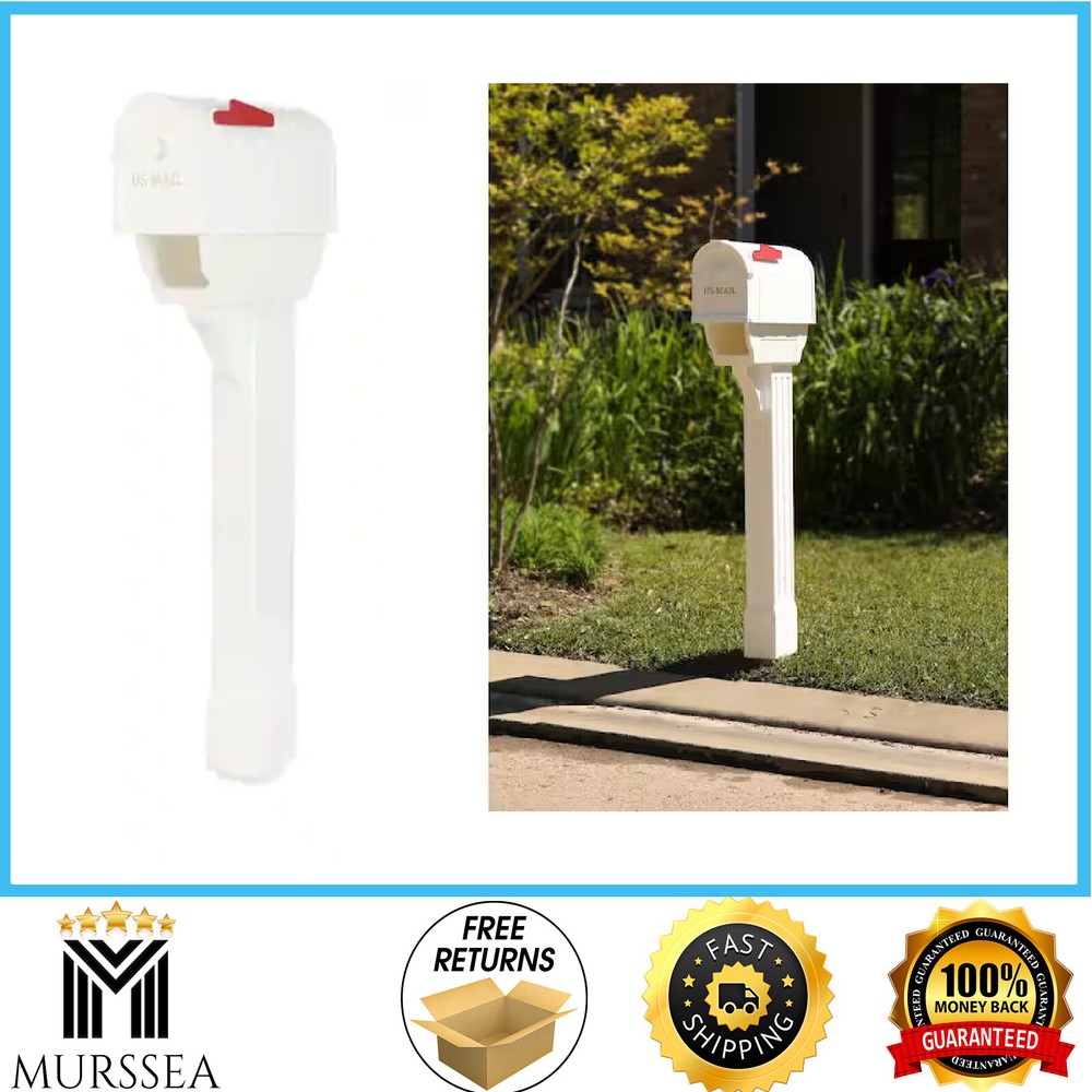 Mailbox Post Mount Mail Box Weather Resistant Outdoor Plastic Durable White