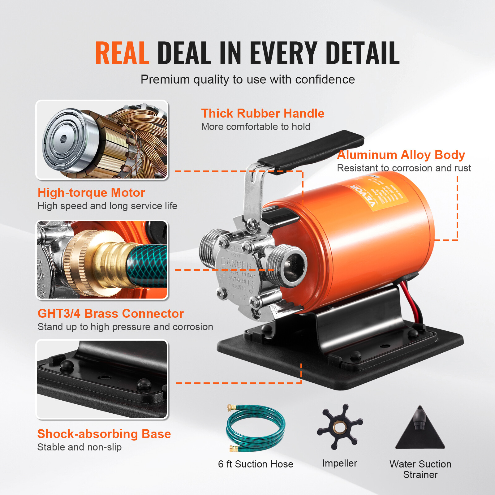 VEVOR Water Transfer Removal Pump Portable Utility Pump 12V 360 GPH 1/10 HP Hose