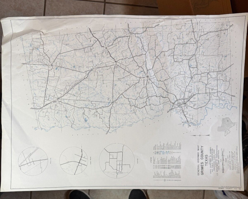 1968 Texas GRIMES County General Highway Map 18" x 25" Folded USDOT 2 Sheets