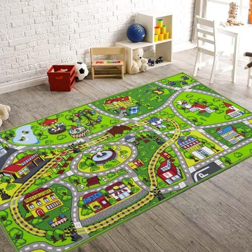 Race Car Track Rug Play Mat For Kids Toddlers Carpet Road Toy Track Floor