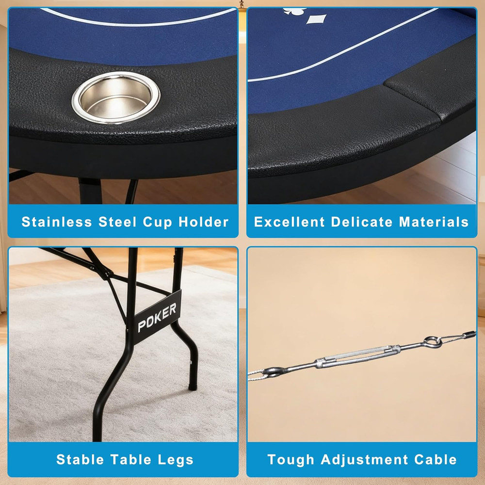 3-in-1 Foldable Poker Table for 8 with Reversible Mat & Cup Holders