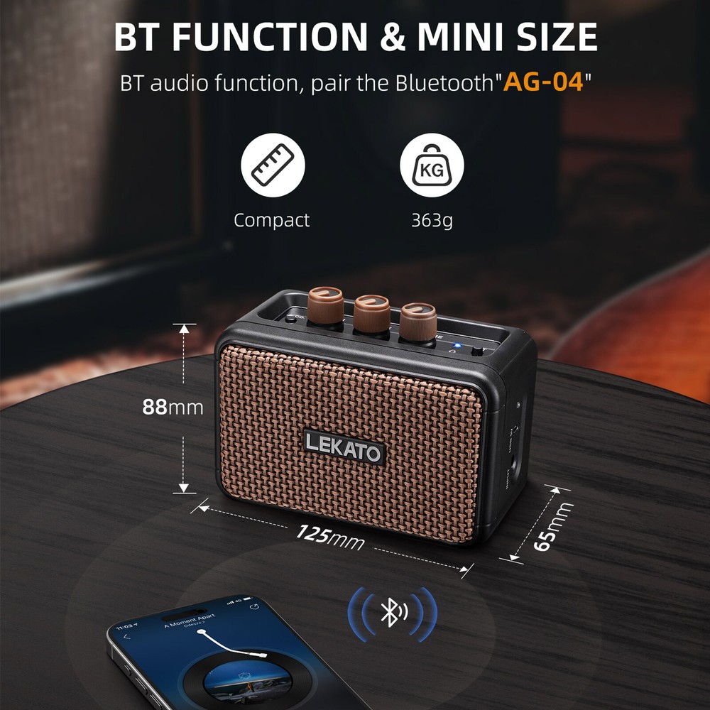 LEKATO Portable Mini Electric Guitar Bass Amplifier Practice Speaker 2 Effects
