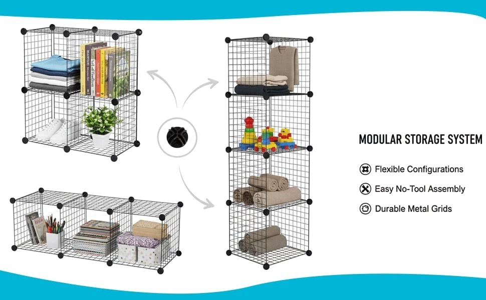 Cube Storage Organizer 4 - Wire Grid Closet and Shelves, Stackable Storage Bin