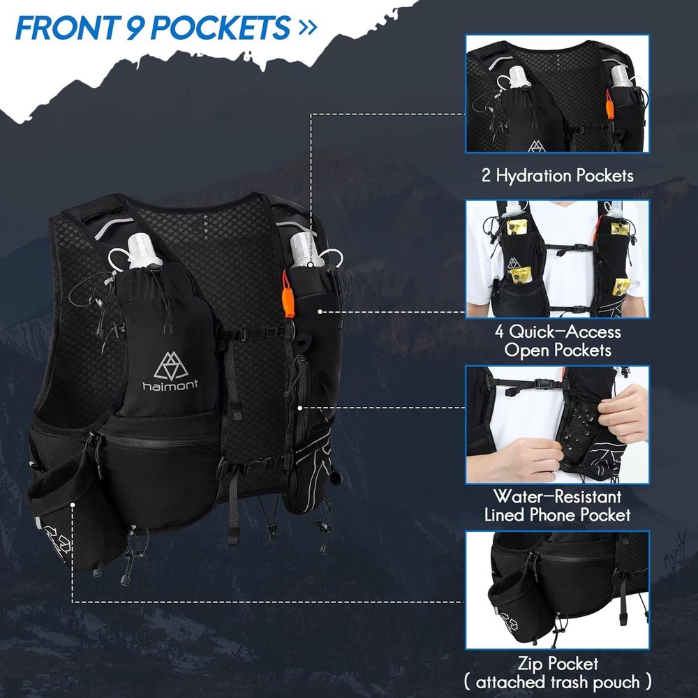 Haimont Running Hydration Vest 1 TPU Soft Flasks Lightweight Runner