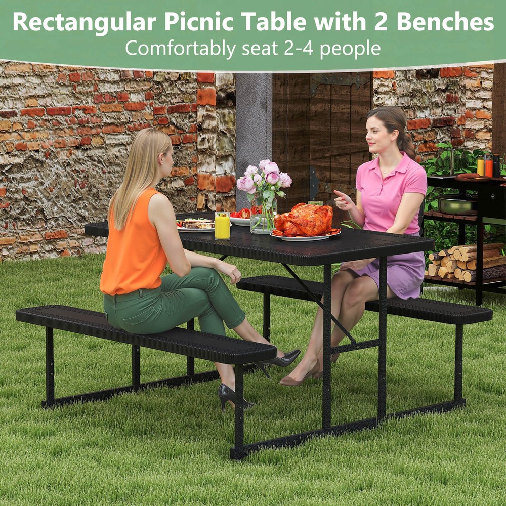 Picnic Table Bench Set for 2-4 People Outdoor Rectangular Camping Dining Table