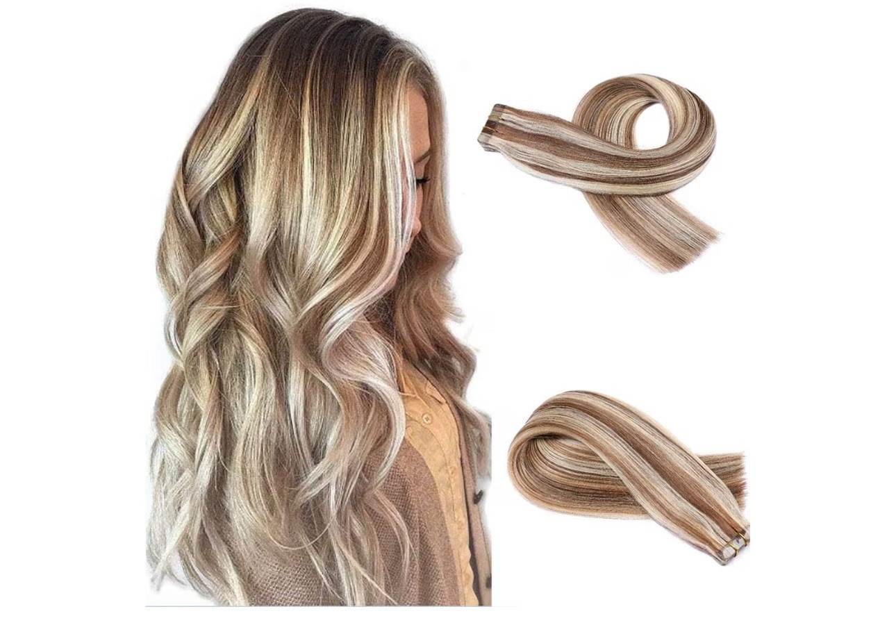 16″ Tape-In Remy Human Hair Extensions 50g – Natural Invisible Skin Weft