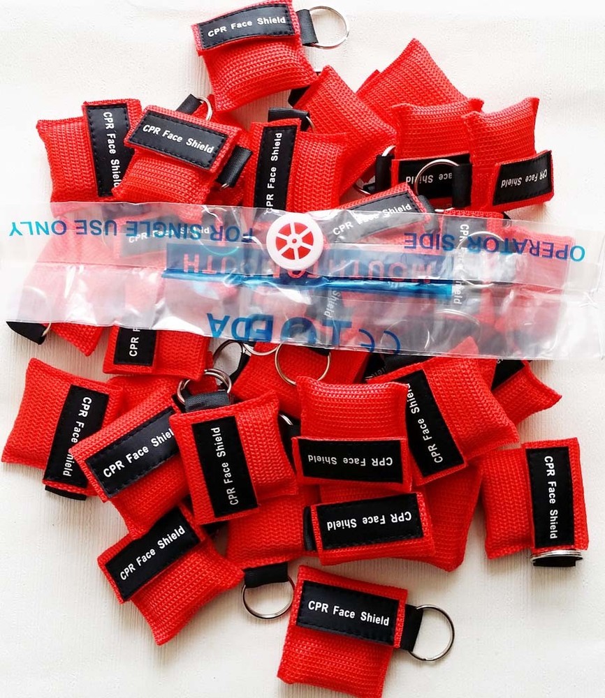 100pcs Red CPR Mask with Keychain Face Shield key AED Key Chain cpr face shield