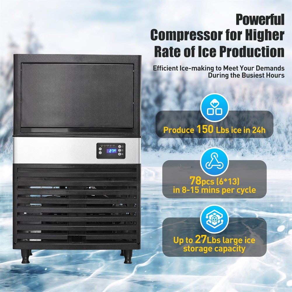 340W Ice Maker Machine 150LBS/Day Crushed Ice Maker with Chewable Ice Cubes