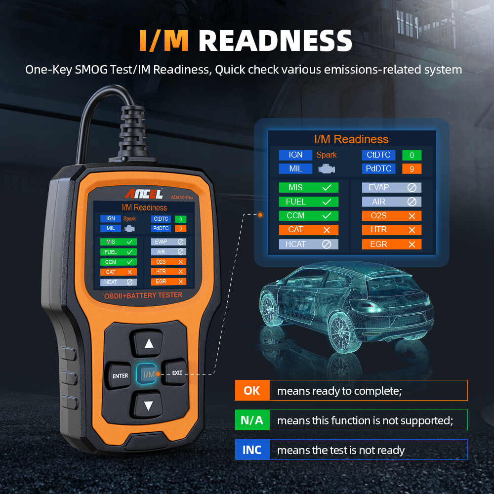 ANCEL AD410 PRO 12V Battery Tester & Car Code Reader OBD2 Engine Diagnostic Tool