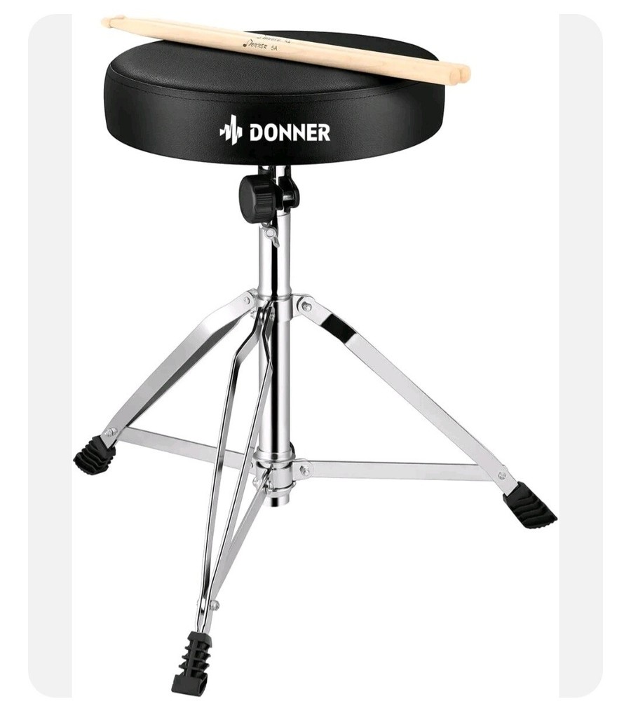 Donner Drum Throne Set Padded Seat Height Adjustable Drum Stools with Drumsticks