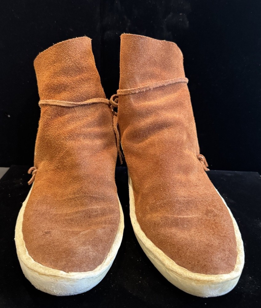 Old Native American Moccasins Navajo Apache Buckskin Hard Bottom High Top 7.5-9