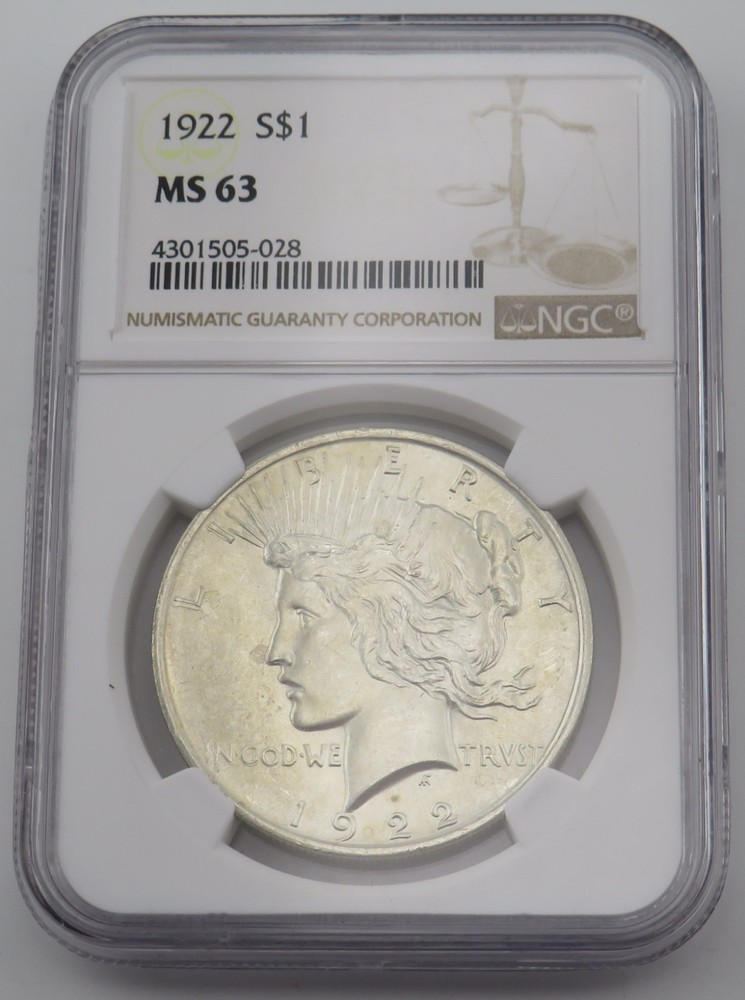1922 Silver Peace Dollar $1 NGC MS63 - 4301505-028