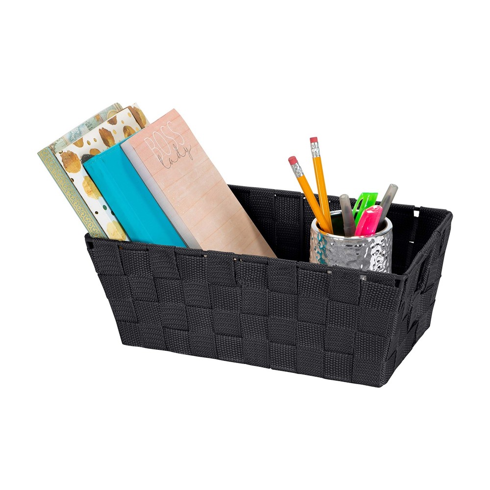 Simplify Small Shelf Woven Strap Tote | Decorative Storage Basket | Built in ...