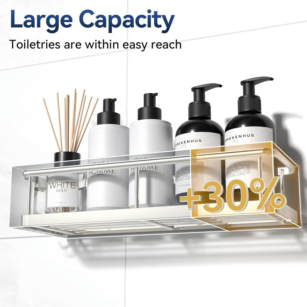 Elegant 2 Pack Shower Caddy Adhesive: No Drill Rust Proof Wall-Mounted Shelves
