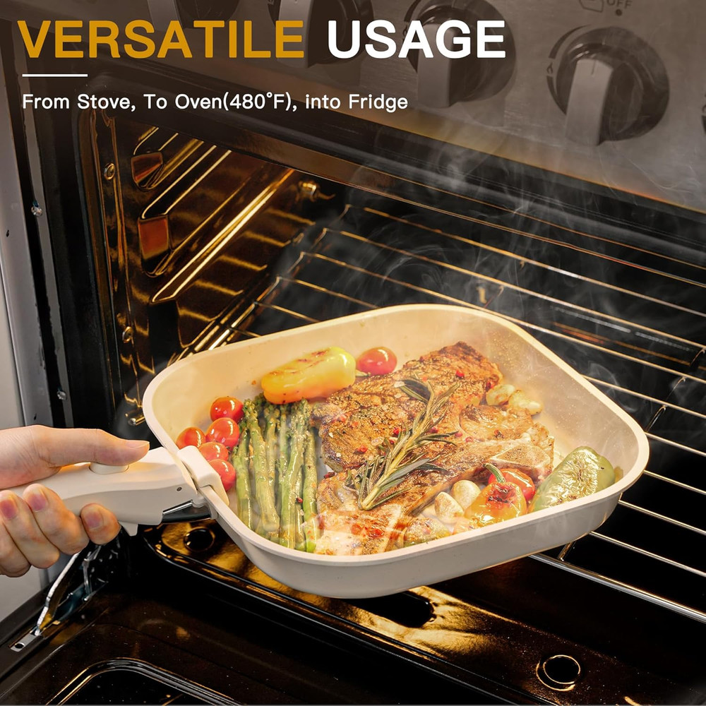 23 Pcs Pots and Pans Non Stick Ceramic Cookware Set Detachable Handle, Stackable