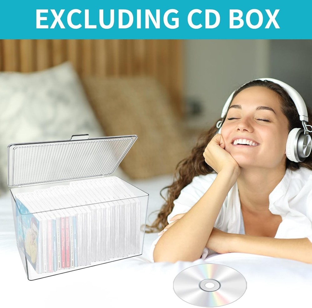 Clear CD Storage Box W/ Lid Plastic CD Holder Stand Stackable CD DVD Desk Rack