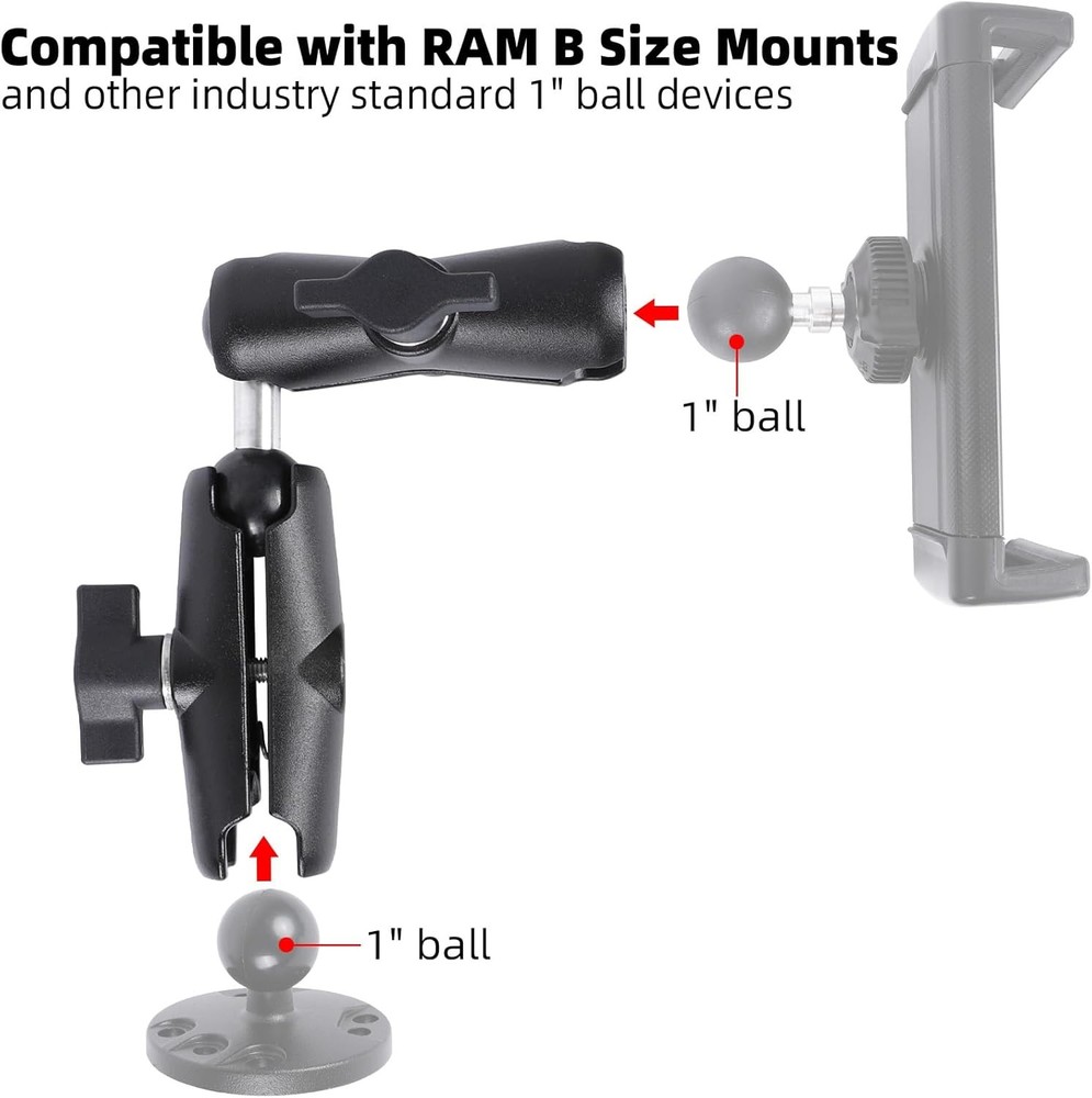 Dual Extension Double Socket Arm with 1" Ball Adapter 8.27 length
