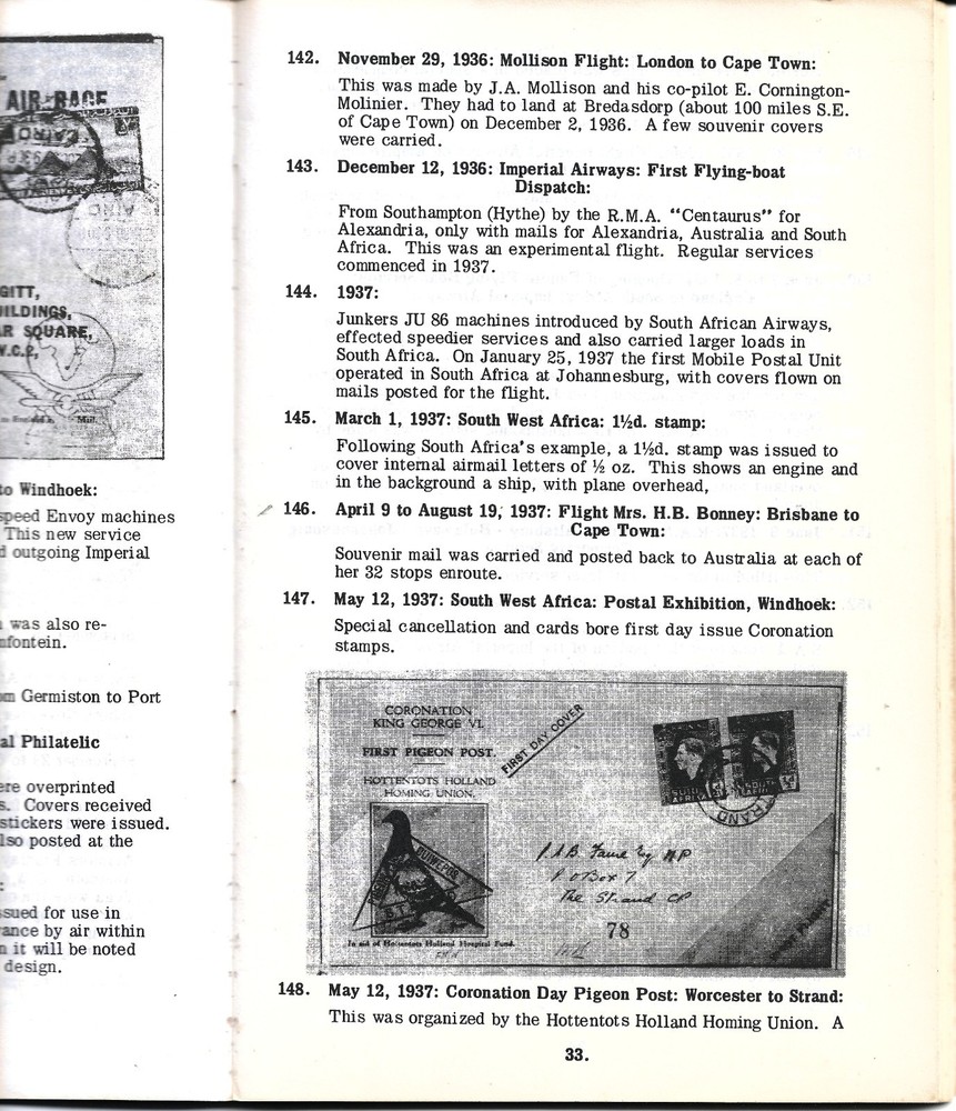 South African Airmails A Chronoligical Listing Signed By Author Capt. MF Stern