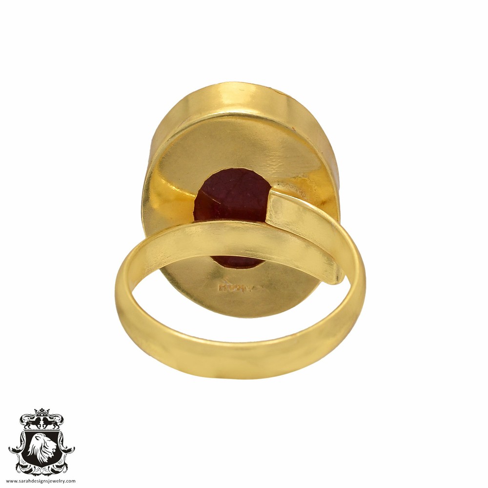 Size 8.5 - Size 10 Adjustable Kashmir Ruby 24K Gold Plated Ring GPR488