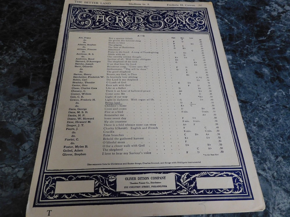 The Better Land Medium inn A Frederic H Cowen