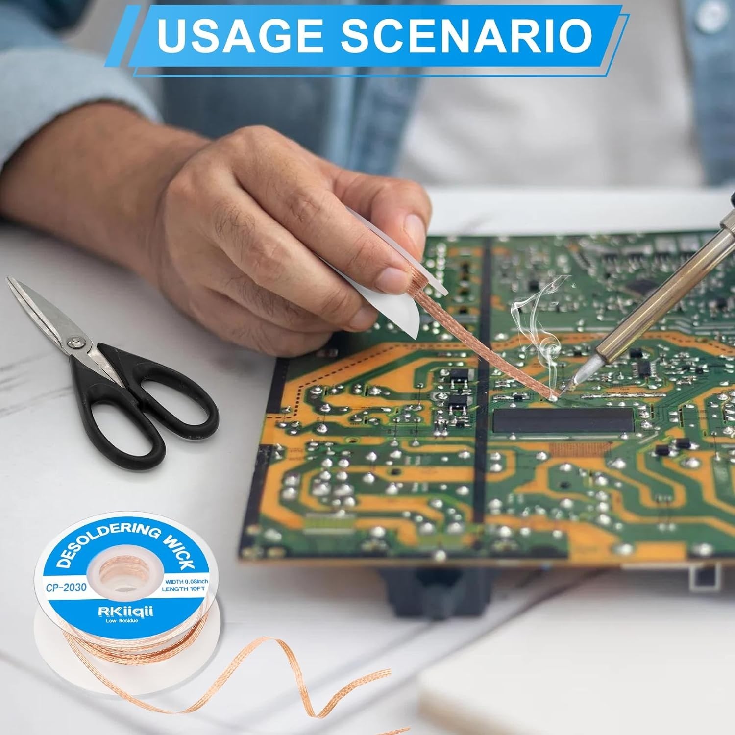 3Pcs Solder Wick Braid Kit with Flux, Low Residue Desoldering Wire 10ft Each