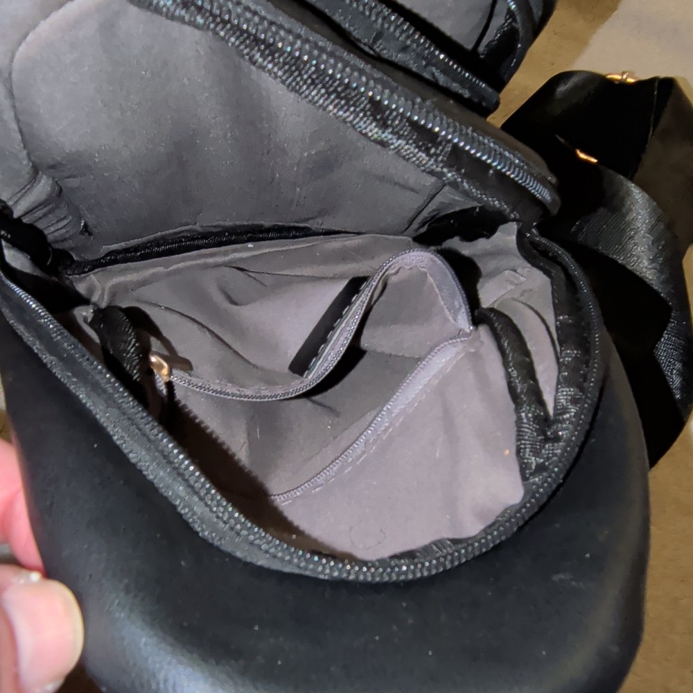Black Belt Bag Sling Crossbody, Zip Closure Outer Pockets, Adjustable Strap