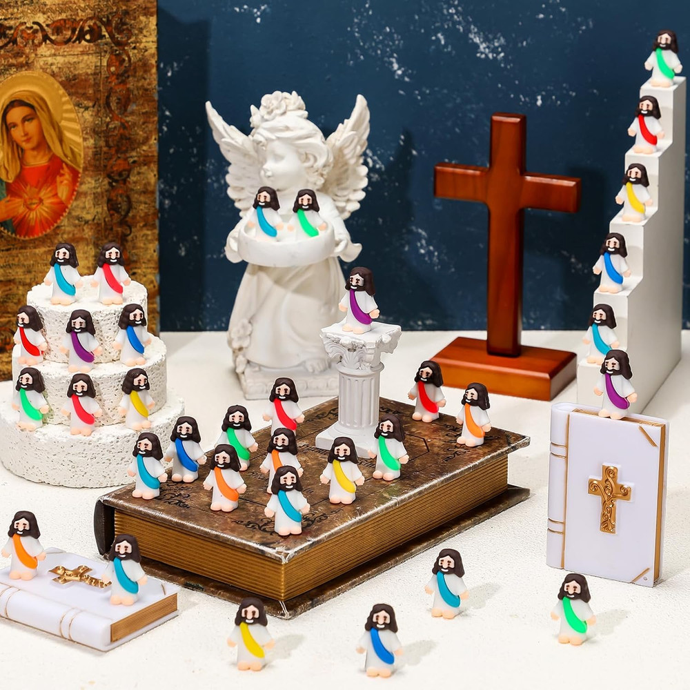 200 Pack Mini Jesus Figurines Bulk Easter Tiny Jesus Figures Pocket Rubber Toys