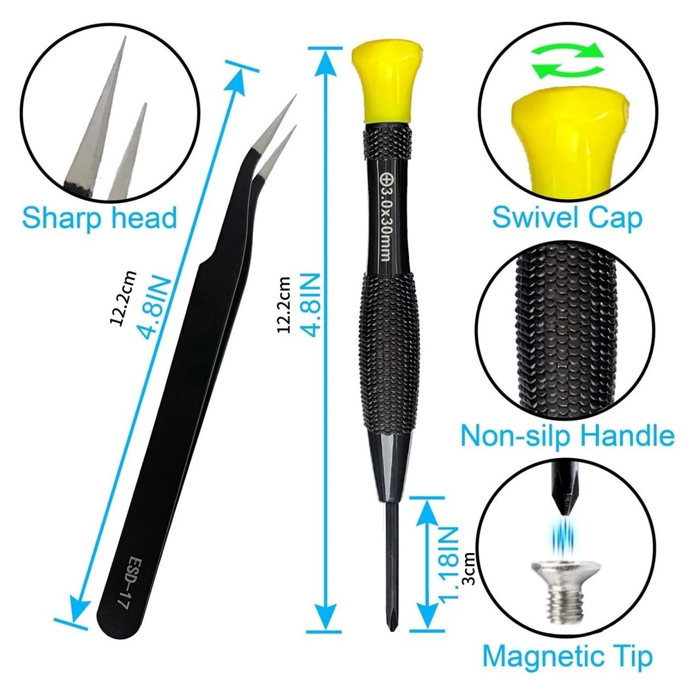 Precision Screwdriver Set 18PCS Colored Coded Red Flat Yellow Phillips Blue Torx