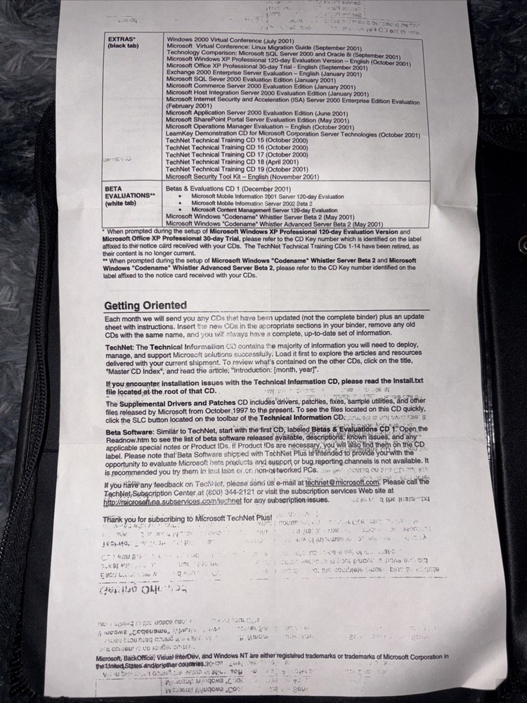 Vintage Microsoft TechNet Plus CD Subscription Binder With Discs 1999-2001