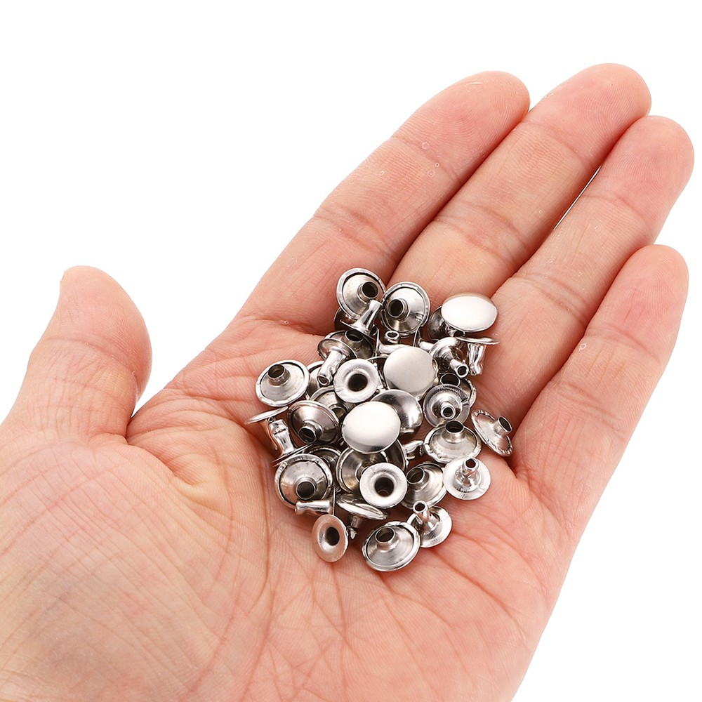 100Sets Single Cap Rivet 10mm Carbon Steel Round Head Snap Studs, Silver