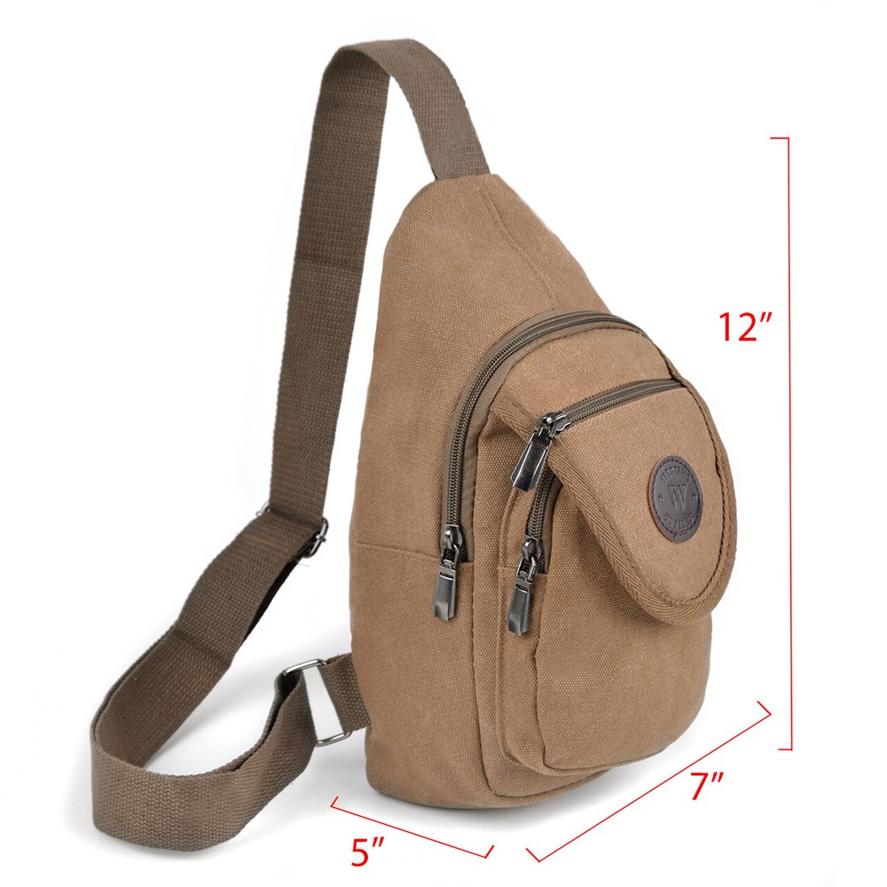 Practical Brown Crossbody Canvas Sling Bag Zip Backpack With Adjustable Strap