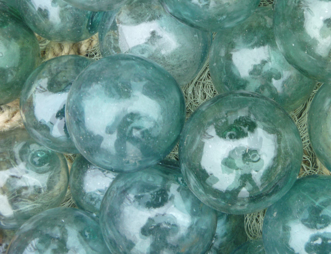 Japanese GLASS Fishing FLOATS 3-3.5" LOT-9 Round Buoy BALLS Authentic Vtg USA BZ