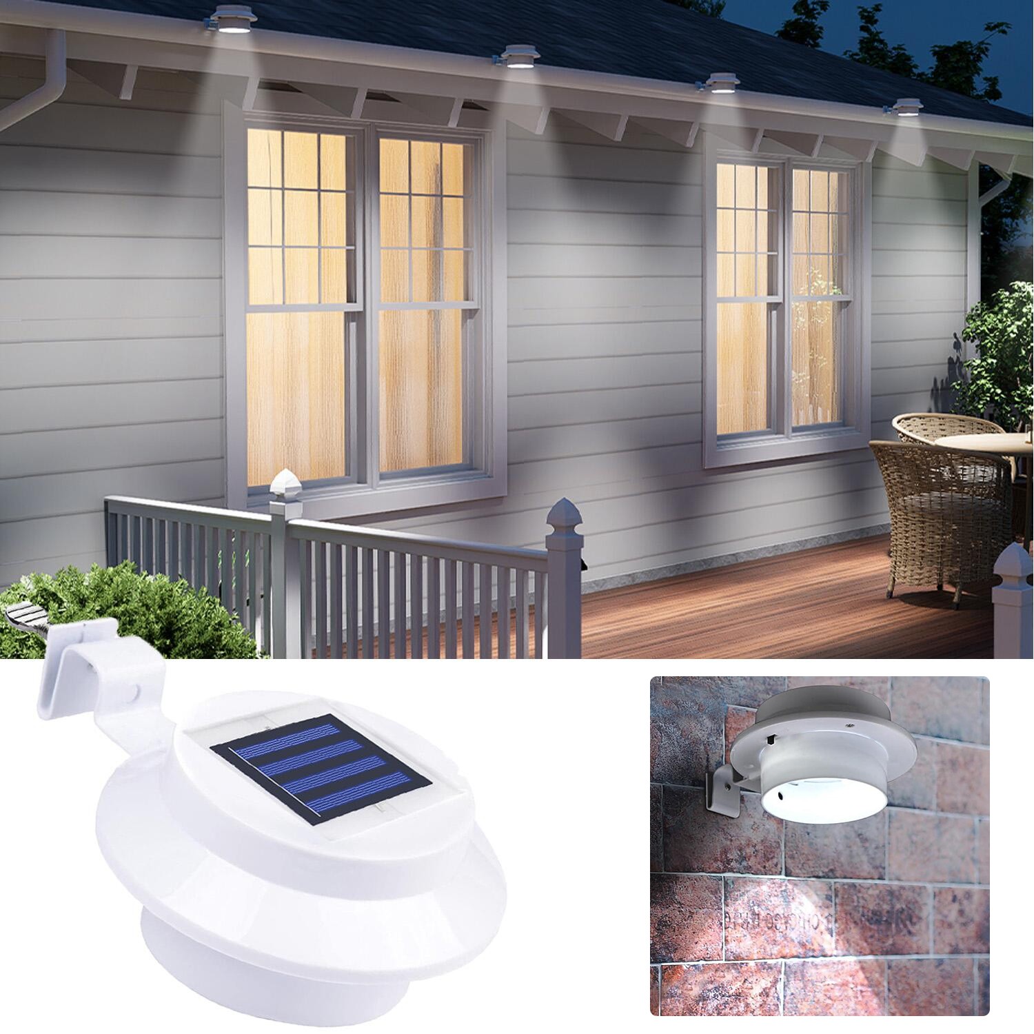 1-8 Pack Solar Powered LED Outdoor Gutter Lights with Brackets - Water Resistant