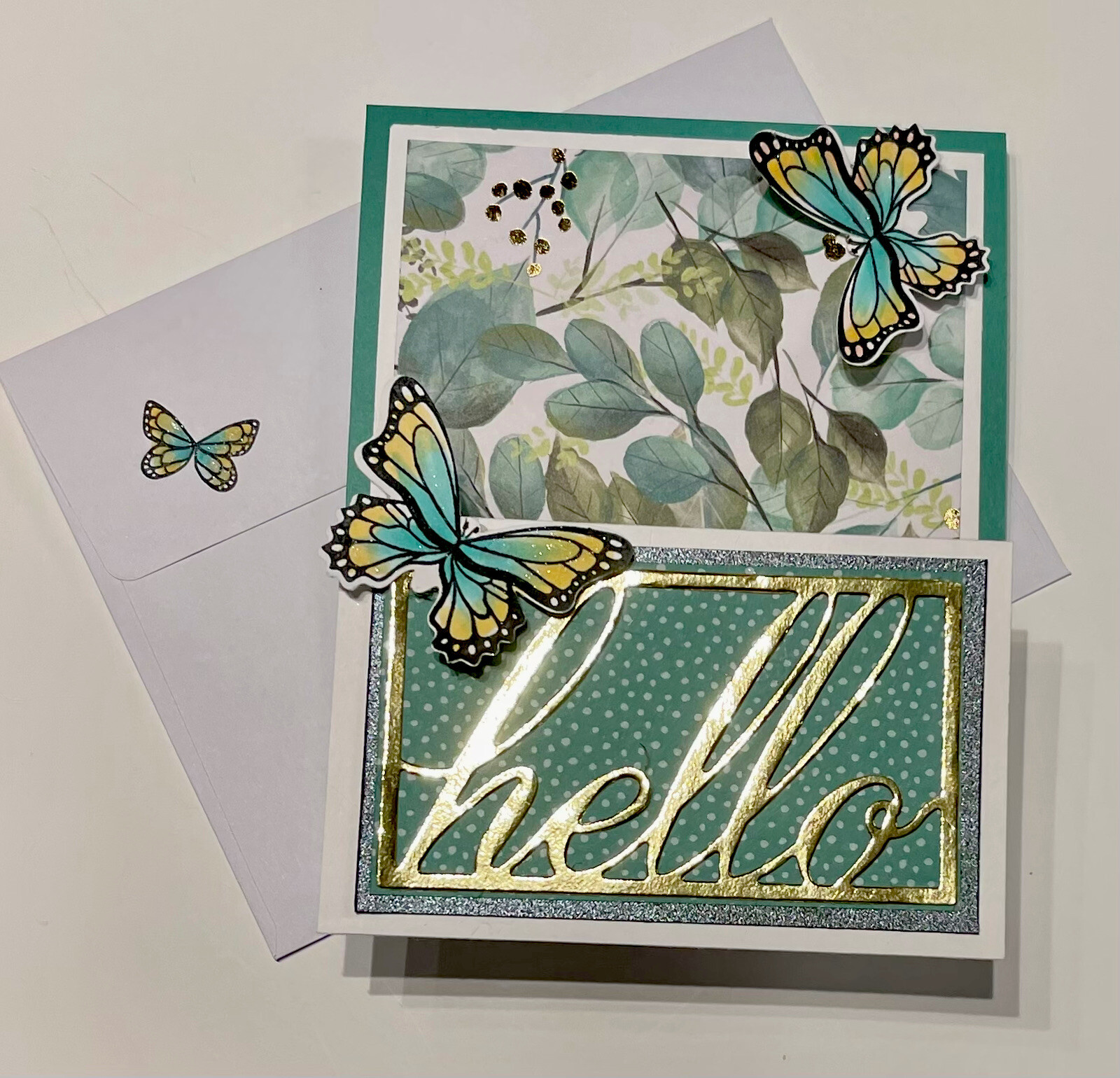 4 Hello Stampin Up Butterfly Jades Double Easel Gold Foil Greeting Card Kit DIY