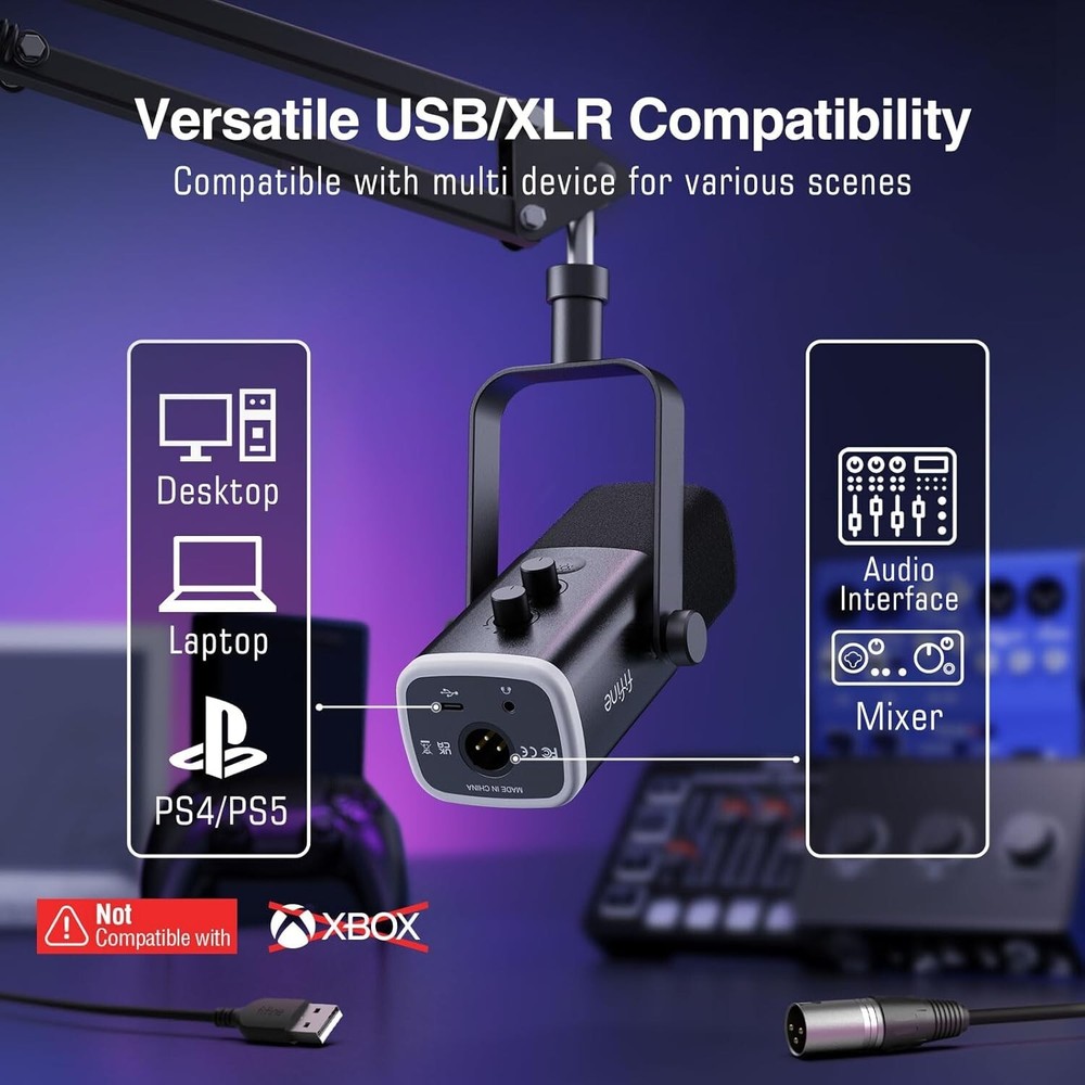 Professional Dynamic Mic with RGB Lighting & Adjustable Boom Arm for Streaming