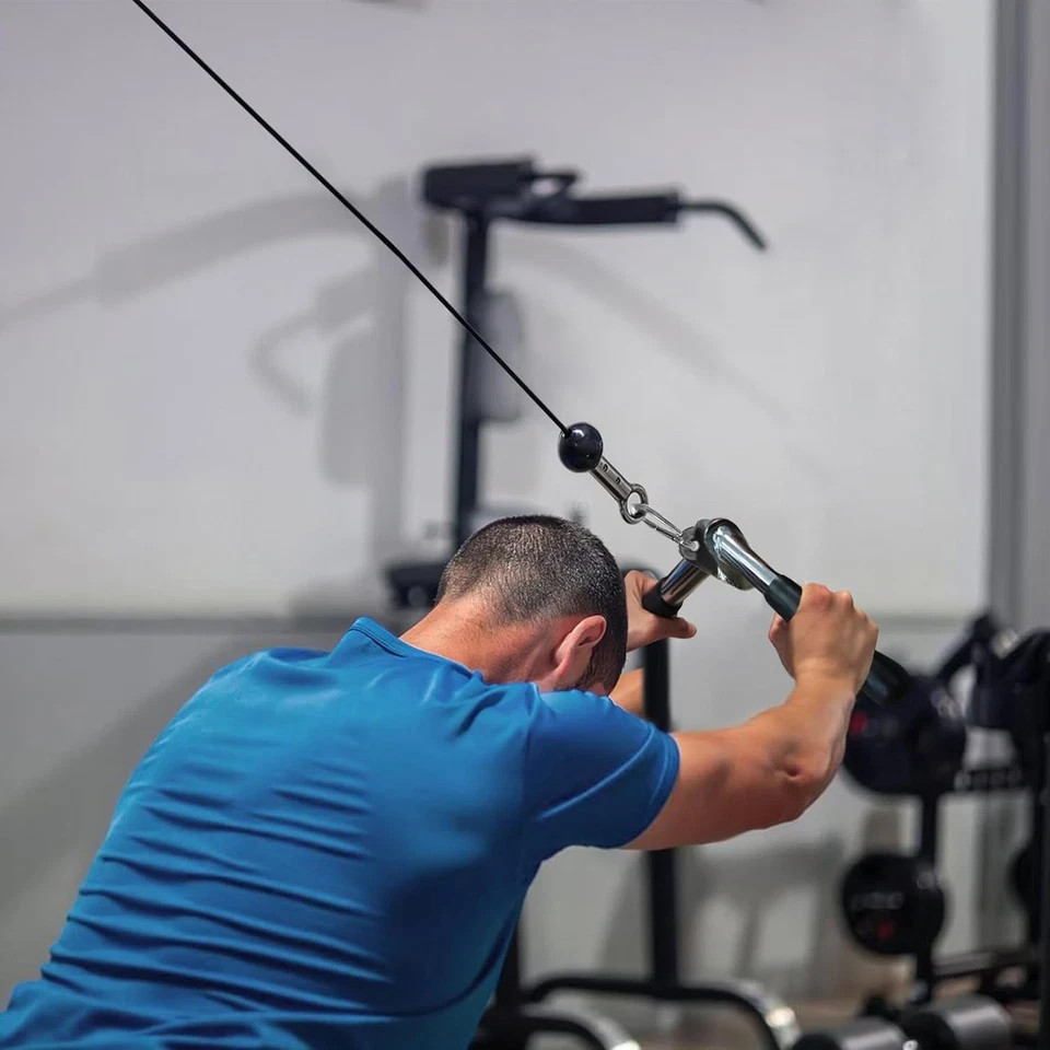 V-bar Tricep Press Down Bar - Pulley Cable Machine Attachment Rotating Silver