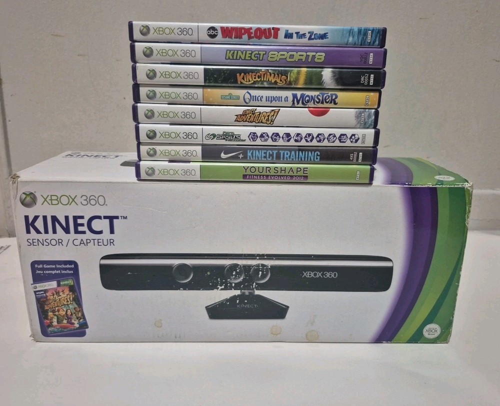 Microsoft Xbox 360 Kinect Sensor IN BOX Tested Bundle Working W/ 8 GAMES (PLB18)