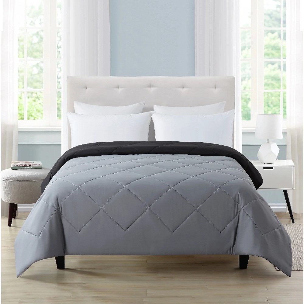 Reversible Microfiber forter Full Queen Size Solid Black