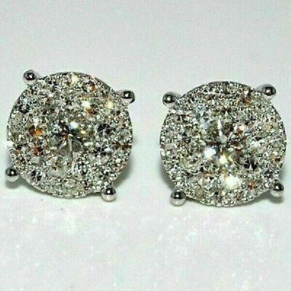 1.50Ct Lab Created Diamond Cluster Stud Earrings Solid 14K White Gold Finish
