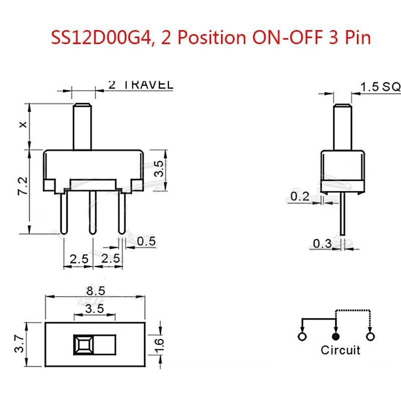 2 Position ON-OFF 3 Pin Slide Toys Mini Switch Vertical Microswitch 4mm Terminal