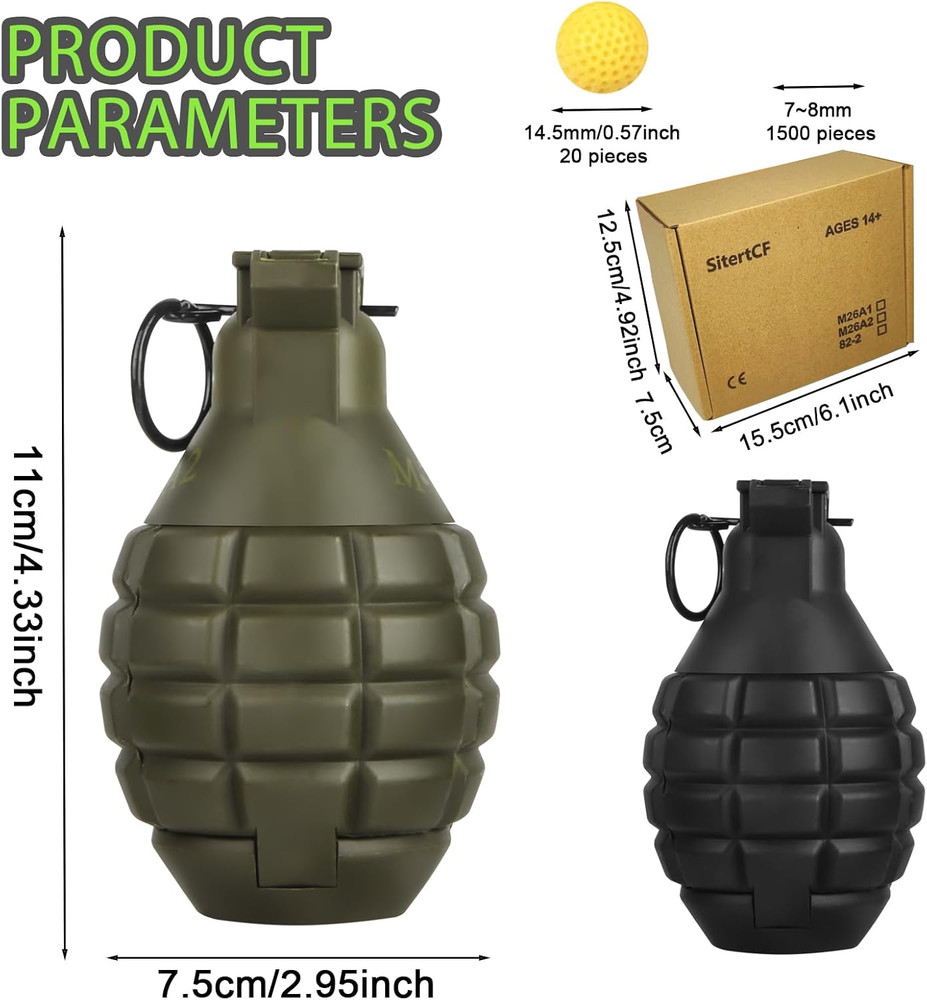 Tactical Toy-Grenade for CS Battle Game,2Pcs Fall Resistant Refillable Fun Impac