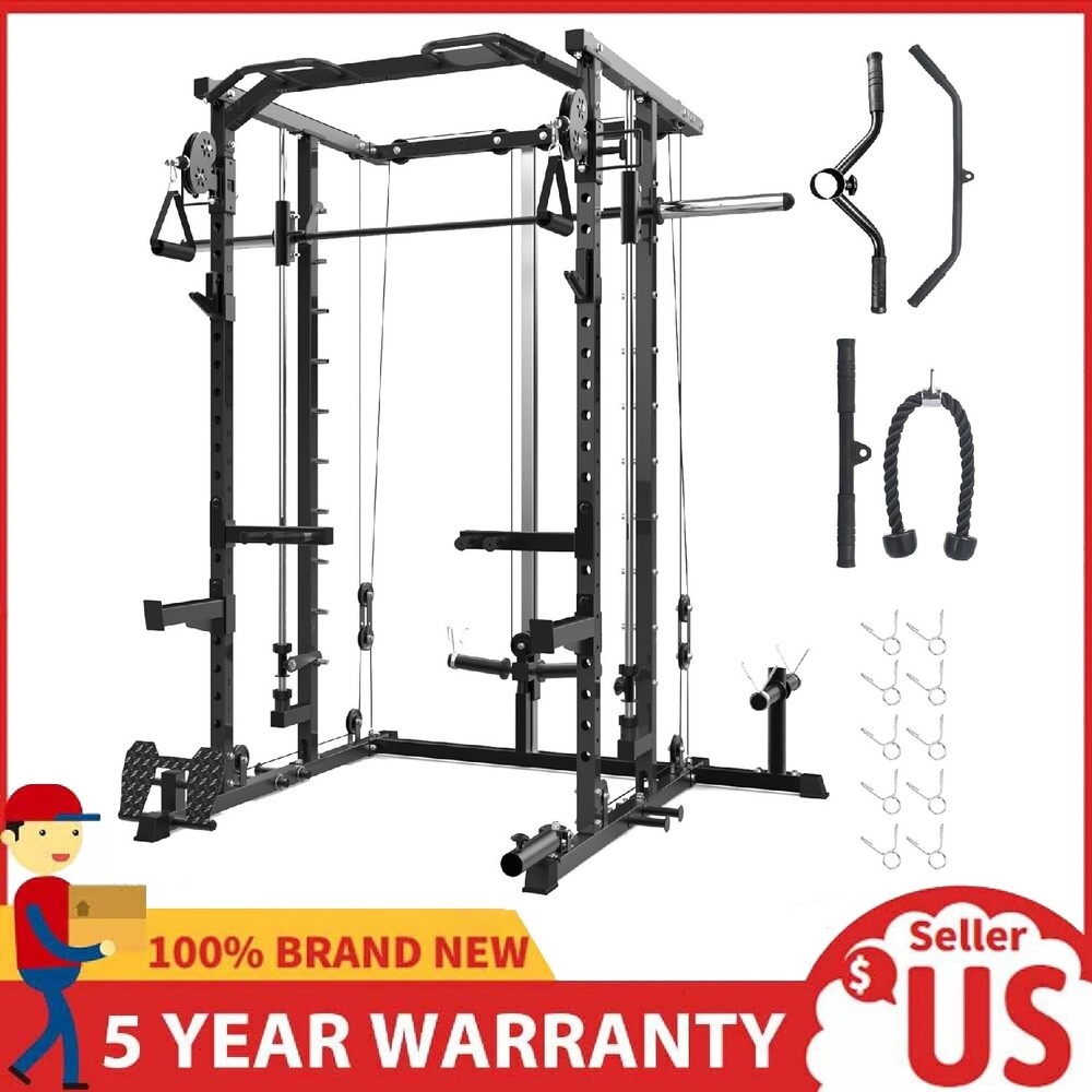 Smith Machine Power Cage Multifunctional Squat Rack with Pulley System Workout