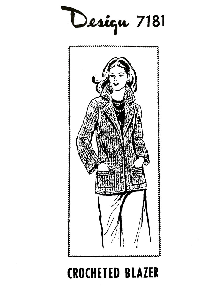 Crocheted Blazer Pattern Design 7181 Sizes 8-14 (Reprint)