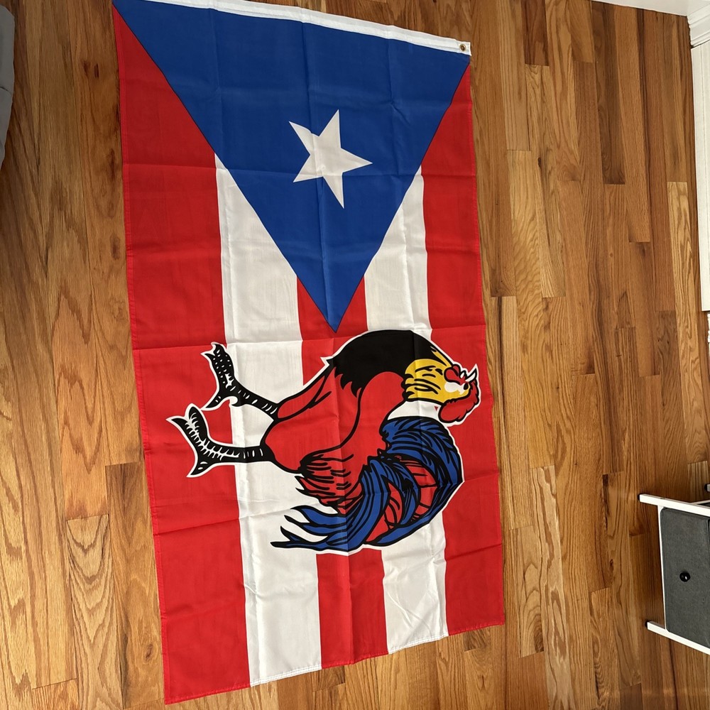 Puerto Rico With Rooster Flag Long